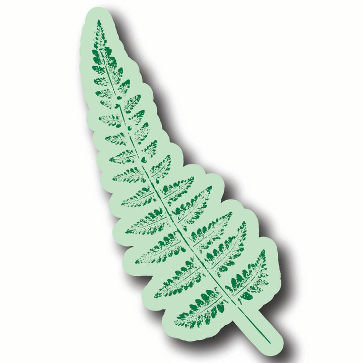 Two-tone green fern leaf-shaped sticker on a white background