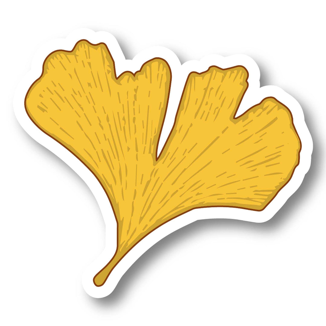 Yellow ginkgo leaf-shaped sticker on a white background