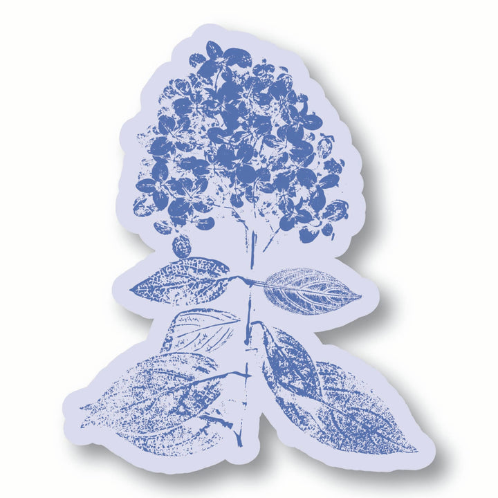 Two-tone blue floral hydrangea design on a white background