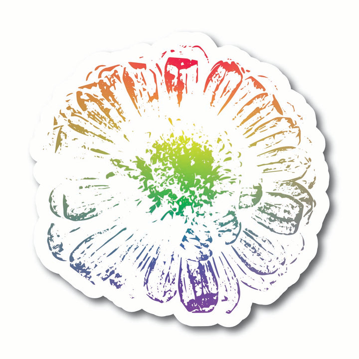 Colorful rainbow flower sticker on a white background