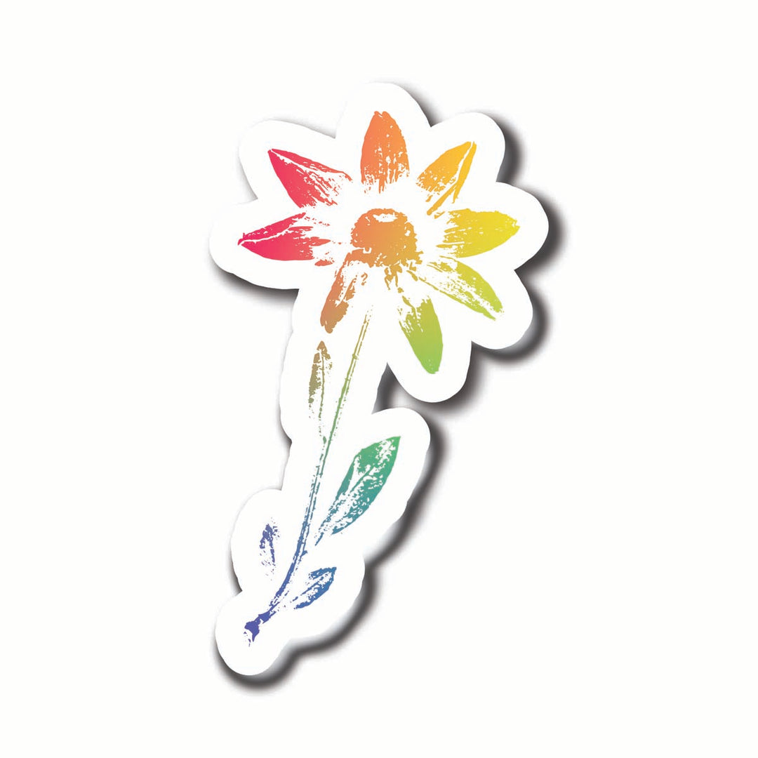 Colorful flower-shaped sticker on a white background