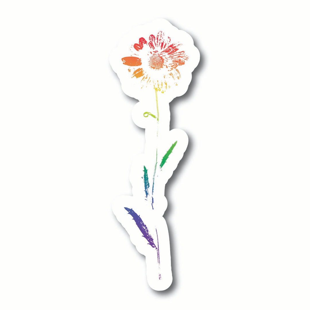 Colorful rainbow daisy flower sticker n on a white background