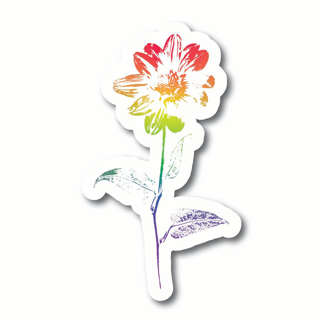 Colorful rainbow flower sticker on a white background