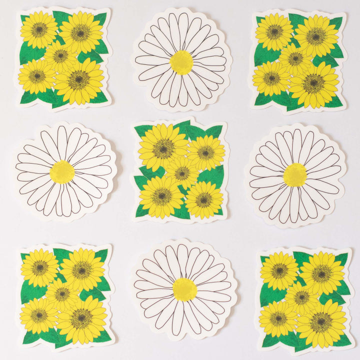 Set of sunflower and daisy stickers on a white background